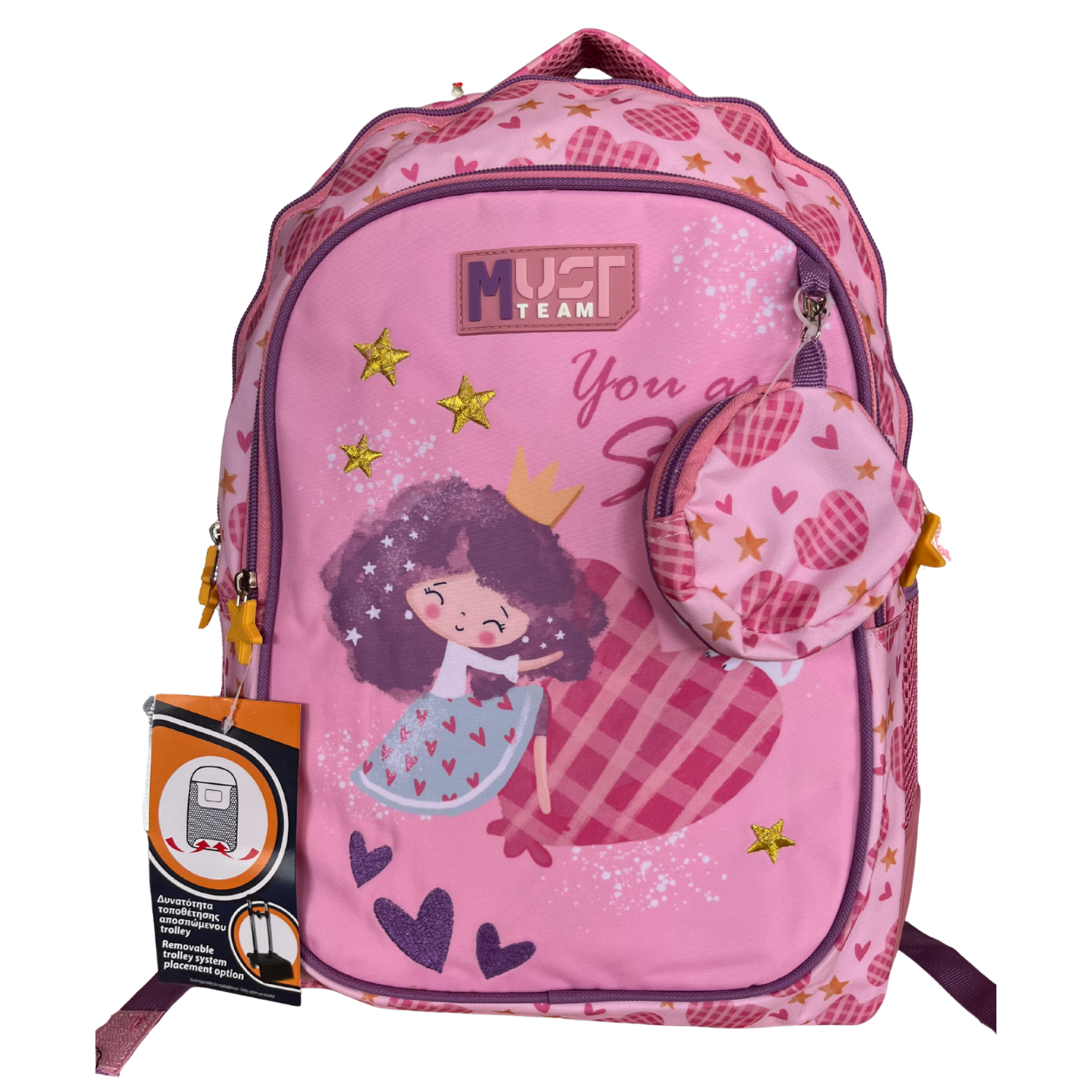 Cartable Scolaire Fille MUST Team Rose – Motif Princesse & Cœurs