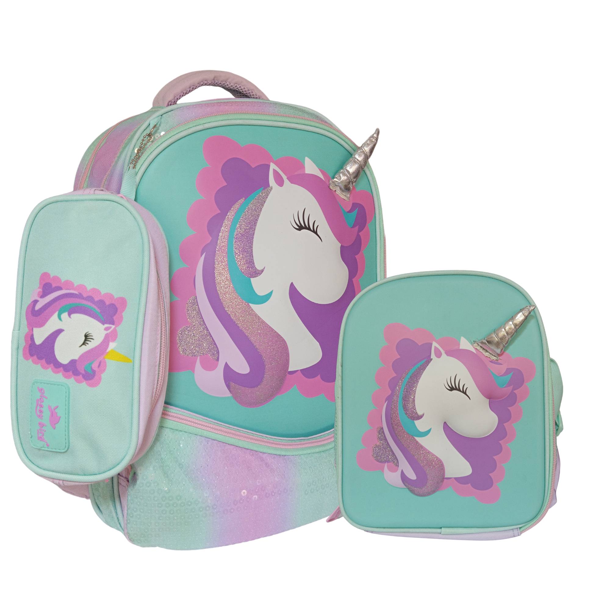 CARTABLE SAC A DOS 17 +TROUSSE +SAC A GOUTER REF GB3903 GLOSSY BIRD