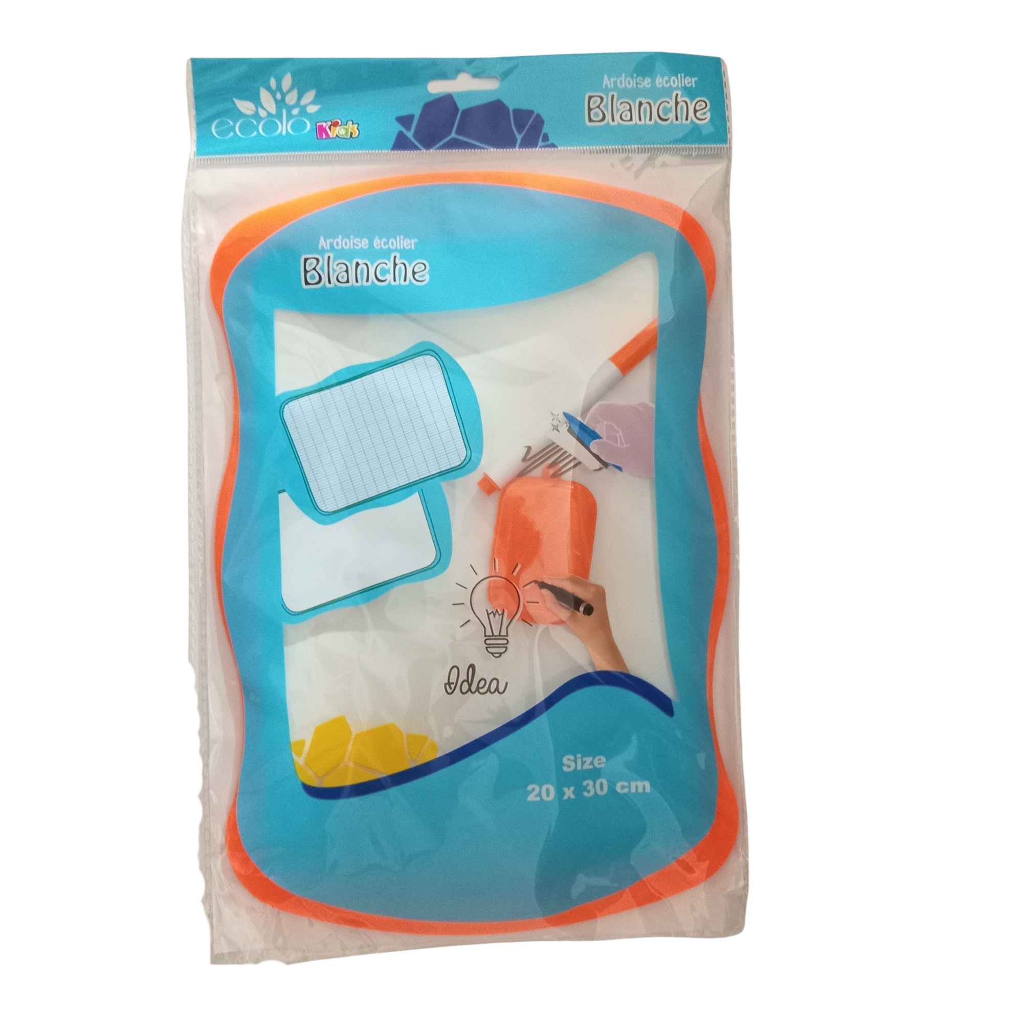 ARDOISE BLANCHE ECOLO EN MDF 20*31CM + BROSSE& MARQUEUR ECOLO KIDS